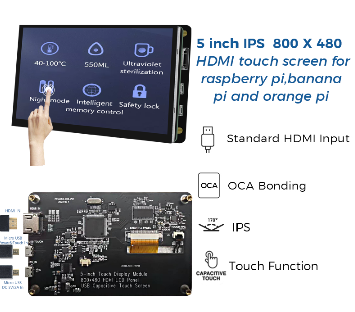 5 inch IPS 800x480 capacitive touch HDMI display(HCIG050V.CP1)